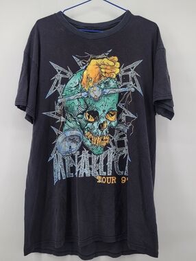 Metallica Band Tee Black Graphic Tour T-Shirt - Black with Green Skull 1997